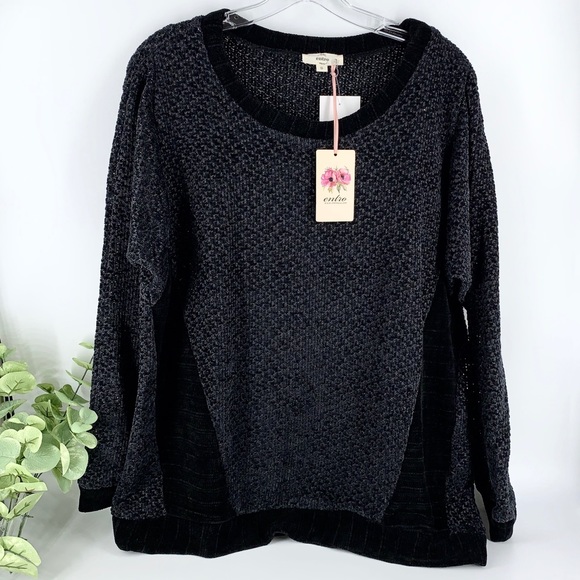 entro Sweaters - New Boutique Black Sweater Multi Fabric Chenille